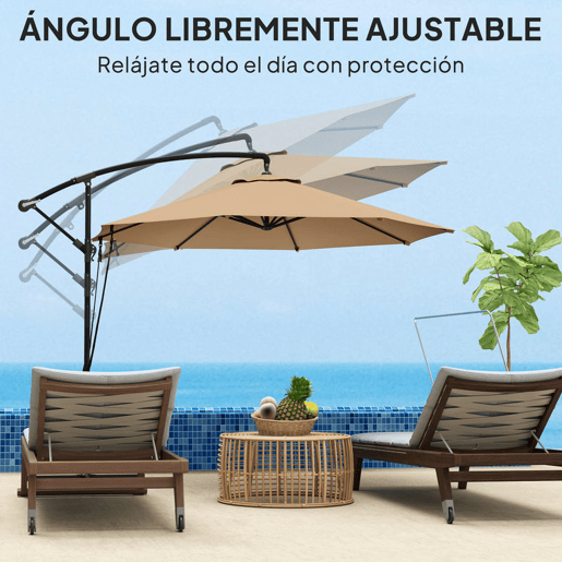 Outsunny Guarda-sol Excêntrico Ø 290 cm com Base Cruzada, Toldo Giratório 360°, Manivela, Capa Protetora e Corda de Vento Anti-UV 50+ para Terraço e Pátio, Caqui