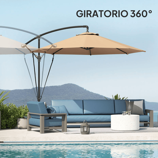 Outsunny Guarda-sol Excêntrico Ø 290 cm com Base Cruzada, Toldo Giratório 360°, Manivela, Capa Protetora e Corda de Vento Anti-UV 50+ para Terraço e Pátio, Caqui