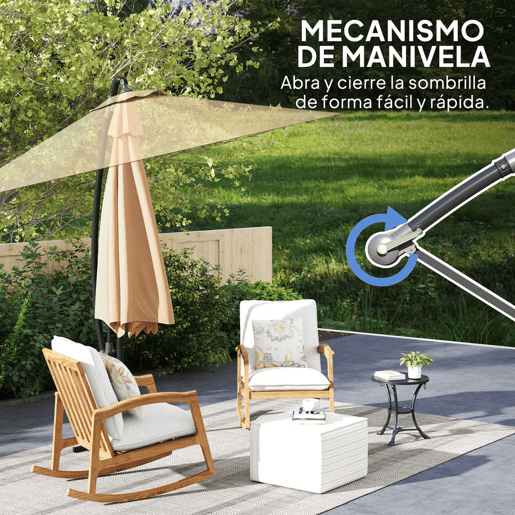 Outsunny Guarda-sol Excêntrico Ø 290 cm com Base Cruzada, Toldo Giratório 360°, Manivela, Capa Protetora e Corda de Vento Anti-UV 50+ para Terraço e Pátio, Caqui