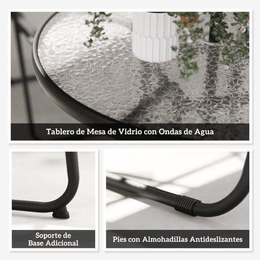 Outsunny Conjunto de Mesa e Cadeiras de Jardim de 6 Peças Móveis de Jardim Exterior com 4 Cadeiras Dobráveis Mesa de Vidro e Chapéu de Sol para Terraço Pátio Creme