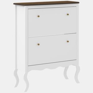 HOMCOM Móvel Sapateira Estilo Francês Sapateira de Entrada com 2 Gavetas Prateleiras Ajustáveis para 16 Pares de Sapato Sapateira Estreita para Corredor 84x29x109 cm Branco