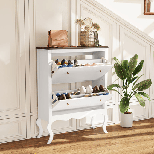 HOMCOM Móvel Sapateira Estilo Francês Sapateira de Entrada com 2 Gavetas Prateleiras Ajustáveis para 16 Pares de Sapato Sapateira Estreita para Corredor 84x29x109 cm Branco HOMCOM Móvel Sapateira Estilo Francês Sapateira de Entrada com 2 Gavetas Prateleiras Ajustáveis para 16 Pares de Sapato Sapateira Estreita para Corredor 84x29x109 cm Branco
