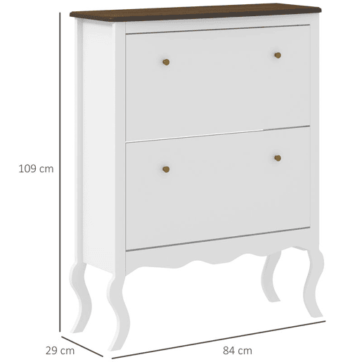 HOMCOM Móvel Sapateira Estilo Francês Sapateira de Entrada com 2 Gavetas Prateleiras Ajustáveis para 16 Pares de Sapato Sapateira Estreita para Corredor 84x29x109 cm Branco HOMCOM Móvel Sapateira Estilo Francês Sapateira de Entrada com 2 Gavetas Prateleiras Ajustáveis para 16 Pares de Sapato Sapateira Estreita para Corredor 84x29x109 cm Branco