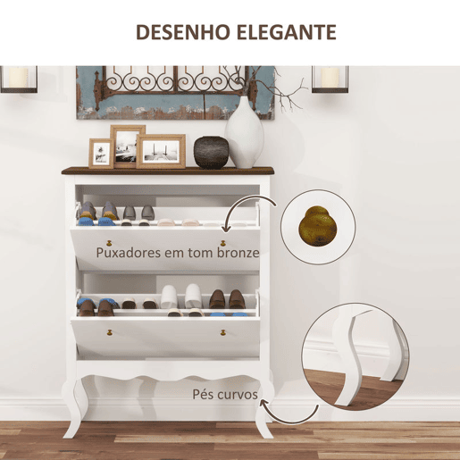 HOMCOM Móvel Sapateira Estilo Francês Sapateira de Entrada com 2 Gavetas Prateleiras Ajustáveis para 16 Pares de Sapato Sapateira Estreita para Corredor 84x29x109 cm Branco HOMCOM Móvel Sapateira Estilo Francês Sapateira de Entrada com 2 Gavetas Prateleiras Ajustáveis para 16 Pares de Sapato Sapateira Estreita para Corredor 84x29x109 cm Branco