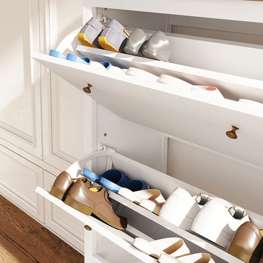 HOMCOM Móvel Sapateira Estilo Francês Sapateira de Entrada com 2 Gavetas Prateleiras Ajustáveis para 16 Pares de Sapato Sapateira Estreita para Corredor 84x29x109 cm Branco HOMCOM Móvel Sapateira Estilo Francês Sapateira de Entrada com 2 Gavetas Prateleiras Ajustáveis para 16 Pares de Sapato Sapateira Estreita para Corredor 84x29x109 cm Branco
