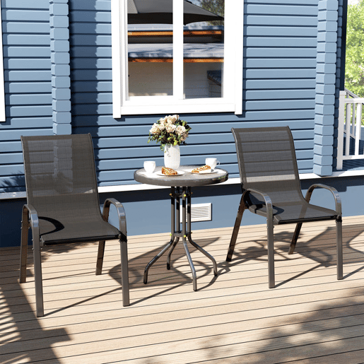 Outsunny Conjunto de Mesa e Cadeiras de Jardim de 3 Peças Móveis de Jardim com Cadeiras Empilháveis Bancada de Vidro e Estrutura de Aço para Pátio Preto