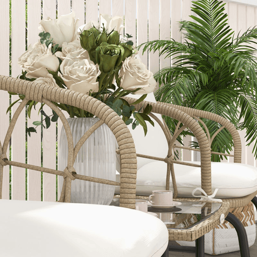 Outsunny Conjunto de Móveis de Vime de 3 Peças Conjunto de Cadeiras de Baloiço de Jardim com 1 Mesa de Centro 2 Cadeiras de Baloiço e Almofadas para Jardim Varanda e Pátio Creme e Bege