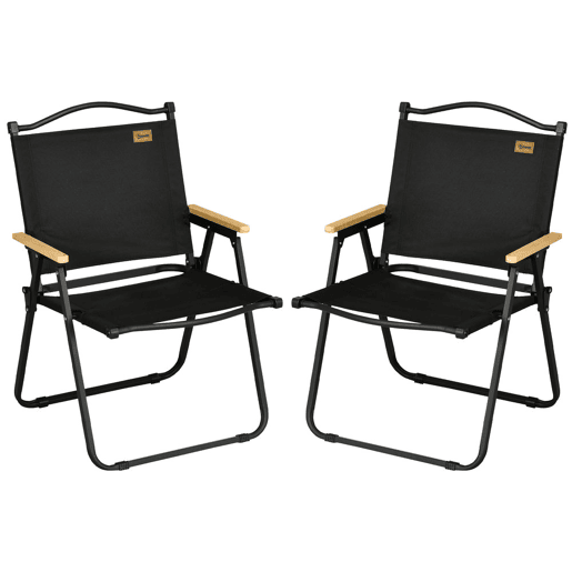 Outsunny Conjunto de 2 Cadeiras Dobráveis de Campismo, Cadeiras Portáteis com Apoios de Braço e Estrutura de Aço, Tecido Oxford 600D, Cadeiras para Pesca, Jardim, Varanda, Preto