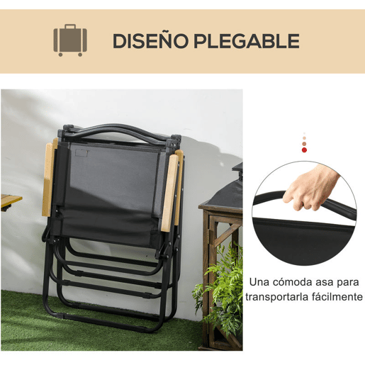 Outsunny Conjunto de 2 Cadeiras Dobráveis de Campismo, Cadeiras Portáteis com Apoios de Braço e Estrutura de Aço, Tecido Oxford 600D, Cadeiras para Pesca, Jardim, Varanda, Preto