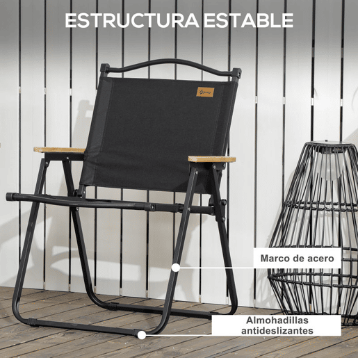 Outsunny Conjunto de 2 Cadeiras Dobráveis de Campismo, Cadeiras Portáteis com Apoios de Braço e Estrutura de Aço, Tecido Oxford 600D, Cadeiras para Pesca, Jardim, Varanda, Preto
