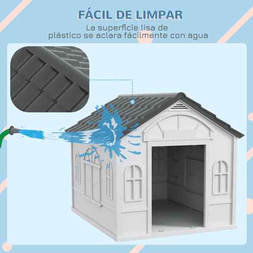 PawHut Casa para Cães 84,2x98,2x82 cm Casa para Cães com Janelas e Teto com Imitação de Telhas Casota para Cães Cinza