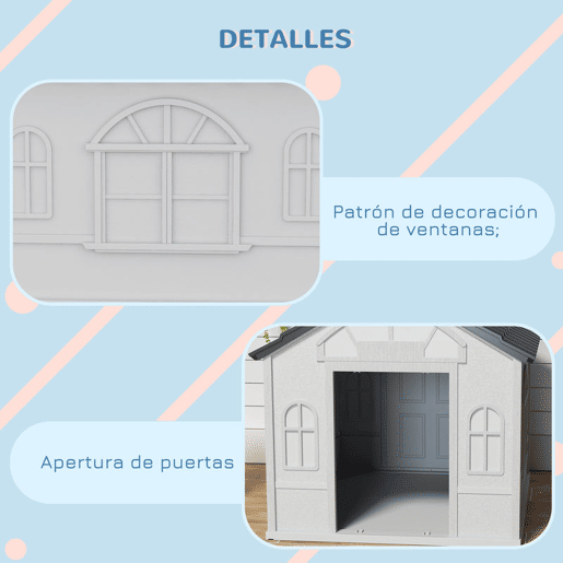 PawHut Casa para Cães 84,2x98,2x82 cm Casa para Cães com Janelas e Teto com Imitação de Telhas Casota para Cães Cinza