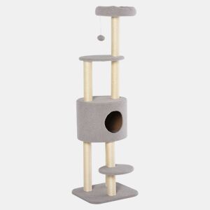PawHut Arranhador para Gatos Altura 148 cm Arranhador para Gatos com Postes de Sisal 3 Plataformas Casa e Bola Suspensa Cinza