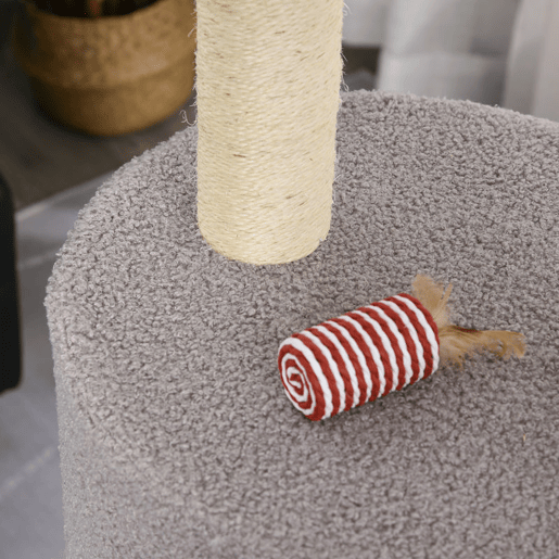PawHut Arranhador para Gatos Altura 148 cm Arranhador para Gatos com Postes de Sisal 3 Plataformas Casa e Bola Suspensa Cinza