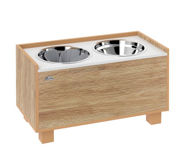 Pawhut comedero perro elevado con alimentador lento extraíble y espacio de almacenaje cuencos para perros con 2x2 l comedero y bebedero de acero