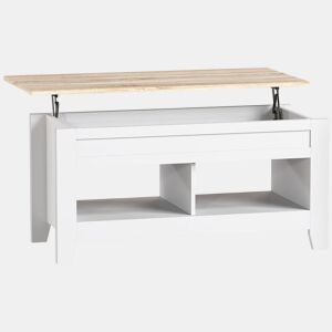 HOMCOM Mesa de Centro com Bancada Elevável Mesa de Centro com 2 Compartimentos Abertos Bancada de Madeira Mesa Retangular para Sala de Estar 105x50x49 cm Branco e Madeira