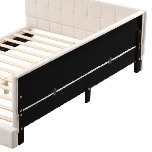 Cama de adulto 160x200cm em veludo com estrado de ripas e estrado de ripas - Bege
