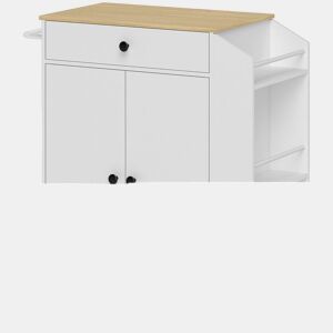 HOMCOM Ilha de Cozinha com Rodas Carrinho de Cozinha Móvel Auxiliar de Cozinha com 2 Portas Gaveta Suporte para Temperos de 3 Níveis e Prateleira Ajustável 82x38x86,5 cm Branco