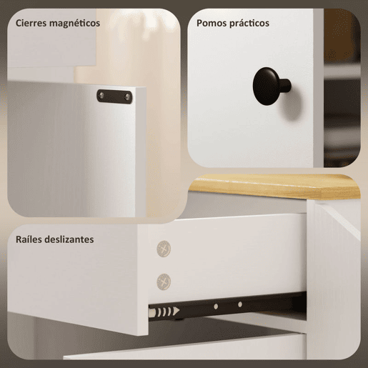 HOMCOM Ilha de Cozinha com Rodas Carrinho de Cozinha Móvel Auxiliar de Cozinha com 2 Portas Gaveta Suporte para Temperos de 3 Níveis e Prateleira Ajustável 82x38x86,5 cm Branco
