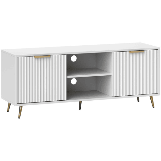 HOMCOM Móvel de TV Moderno Móvel de TV para Sala de Estar com 2 Compartimentos Abertos e 2 Portas Móvel para Televisores de 55 Polegadas 120x35x48 cm Branco