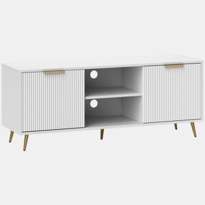 HOMCOM Móvel de TV Moderno Móvel de TV para Sala de Estar com 2 Compartimentos Abertos e 2 Portas Móvel para Televisores de 55 Polegadas 120x35x48 cm Branco