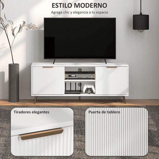 HOMCOM Móvel de TV Moderno Móvel de TV para Sala de Estar com 2 Compartimentos Abertos e 2 Portas Móvel para Televisores de 55 Polegadas 120x35x48 cm Branco