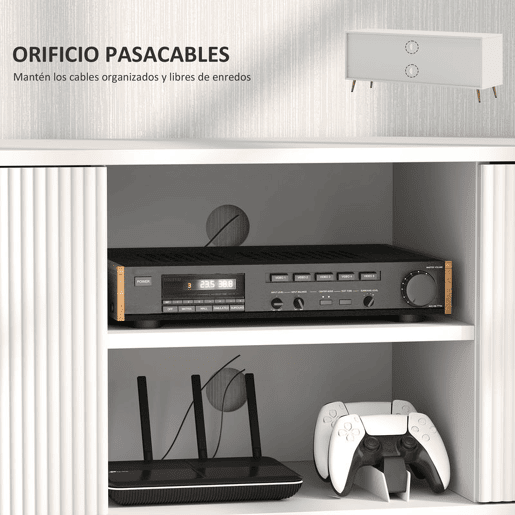 HOMCOM Móvel de TV Moderno Móvel de TV para Sala de Estar com 2 Compartimentos Abertos e 2 Portas Móvel para Televisores de 55 Polegadas 120x35x48 cm Branco