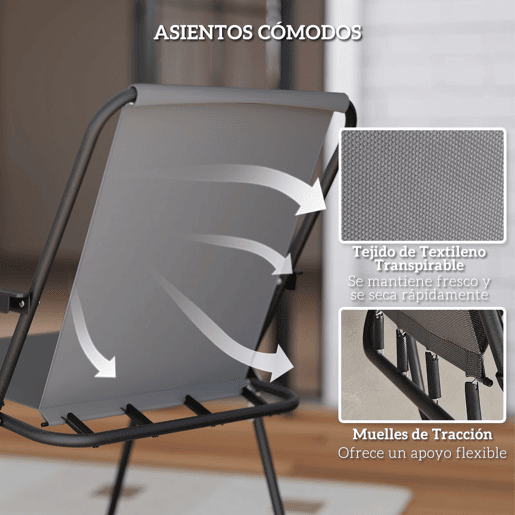 Outsunny Conjunto de Mesa e Cadeiras de Jardim de 6 Peças Móveis de Jardim Exterior com 4 Cadeiras Dobráveis Mesa de Vidro e Chapéu de Sol para Terraço Pátio Cinzento
