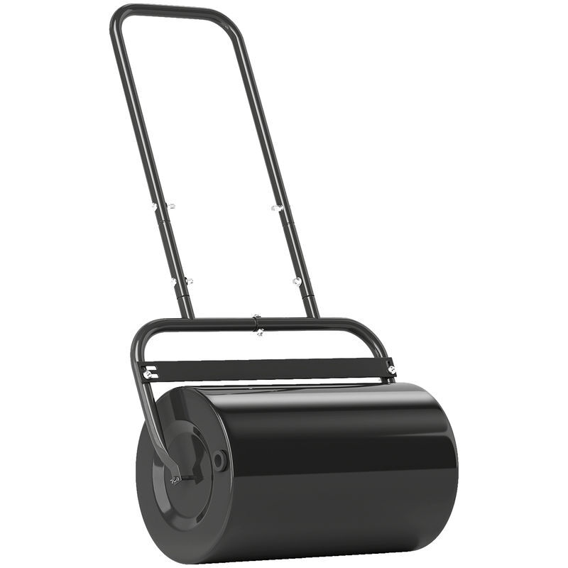 Outsunny rodillo para césped ancho 58cm ø32cm rodillo de césped de 38l relleno de arena o agua con mango en u para jardín granja negro