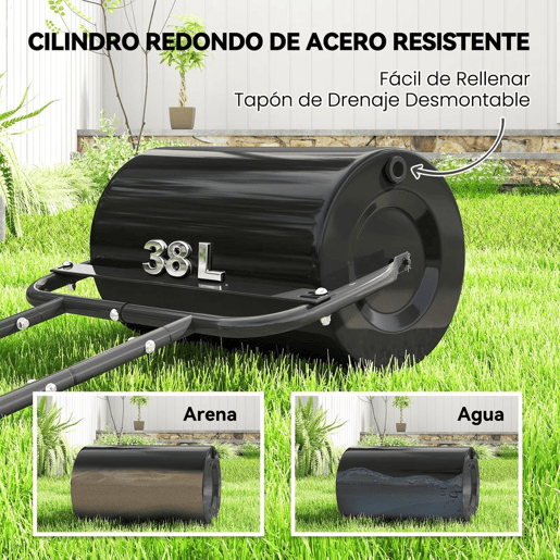 Outsunny Rolo para Relva Largura 58cm Ø32cm Rolo para Relvado 38L Preenchível de Areia ou Água com Guiador em U para Jardim Preto