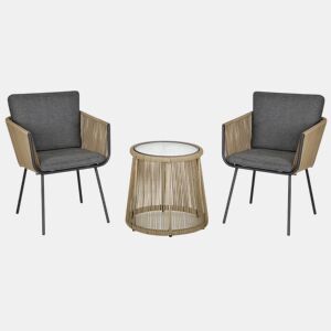 Outsunny Conjunto de Móveis de Vime Conjunto de Móveis para Jardim 3 Peças Mesa Redonda e 2 Poltronas com Almofadas Acolchoadas Pátio Terraço Cinza Claro e Marrom