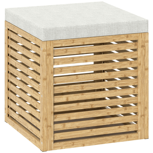 HOMCOM Banco com Armazenamento para Dormitório 57,7L Banco com Arrumação Estofado em Linho Sintético com Estrutura em Bambu para Entrada Sala de Estar 40x40x47 cm Cinza e Madeira