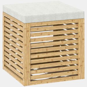 HOMCOM Banco com Armazenamento para Dormitório 57,7L Banco com Arrumação Estofado em Linho Sintético com Estrutura em Bambu para Entrada Sala de Estar 40x40x47 cm Cinza e Madeira
