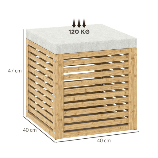 HOMCOM Banco com Armazenamento para Dormitório 57,7L Banco com Arrumação Estofado em Linho Sintético com Estrutura em Bambu para Entrada Sala de Estar 40x40x47 cm Cinza e Madeira