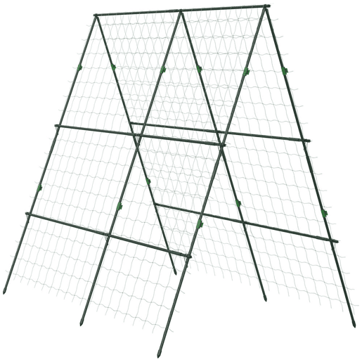 Outsunny Treliça de Jardim Triangular Suporte para Plantas Trepadeiras com Estrutura em Aço para Frutas Legumes Flores e Decoração para Exterior Pátio Varanda 180x100x180 cm Verde