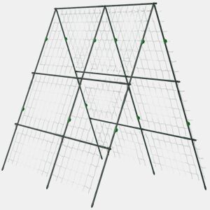 Outsunny Treliça de Jardim Triangular Suporte para Plantas Trepadeiras com Estrutura em Aço para Frutas Legumes Flores e Decoração para Exterior Pátio Varanda 180x100x180 cm Verde