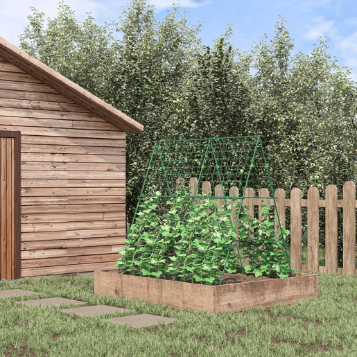 Outsunny Treliça de Jardim Triangular Suporte para Plantas Trepadeiras com Estrutura em Aço para Frutas Legumes Flores e Decoração para Exterior Pátio Varanda 180x100x180 cm Verde