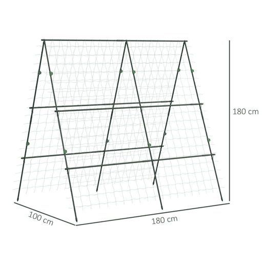 Outsunny Treliça de Jardim Triangular Suporte para Plantas Trepadeiras com Estrutura em Aço para Frutas Legumes Flores e Decoração para Exterior Pátio Varanda 180x100x180 cm Verde