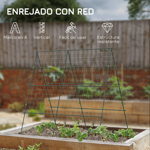 Outsunny Treliça de Jardim Triangular Suporte para Plantas Trepadeiras com Estrutura em Aço para Frutas Legumes Flores e Decoração para Exterior Pátio Varanda 180x100x180 cm Verde