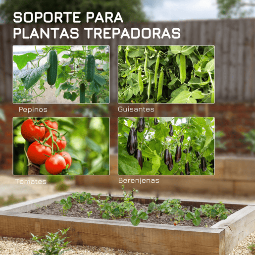 Outsunny Treliça de Jardim Triangular Suporte para Plantas Trepadeiras com Estrutura em Aço para Frutas Legumes Flores e Decoração para Exterior Pátio Varanda 180x100x180 cm Verde