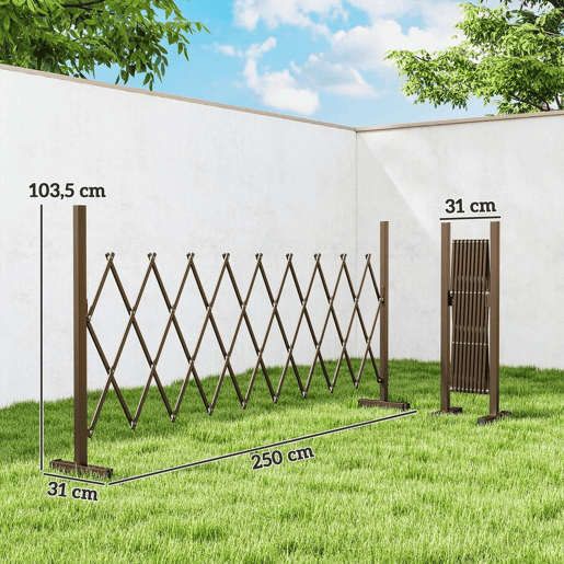 Outsunny Cerca de Jardim em Liga de Alumínio Barreira de Exterior Extensível Cerca de Jardim Metálica para Decoração 250x31x103,5 cm Marrom