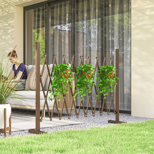 Outsunny Cerca de Jardim em Liga de Alumínio Barreira de Exterior Extensível Cerca de Jardim Metálica para Decoração 250x31x103,5 cm Marrom