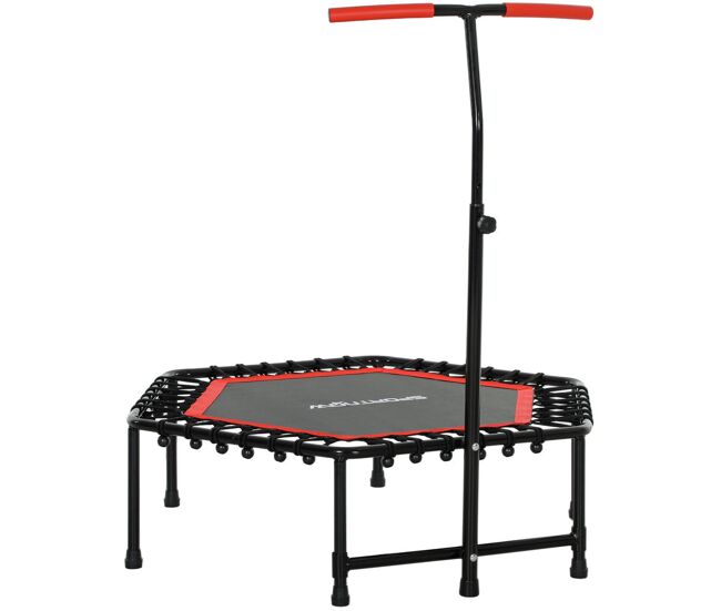 Sportnow trampolín de fitness 114x114x132 cm cama elástica fitness con mango ajustable de 3 niveles marco de acero para entrenamiento piernas cuerpo en hogar oficina gimnasio rojo y negro