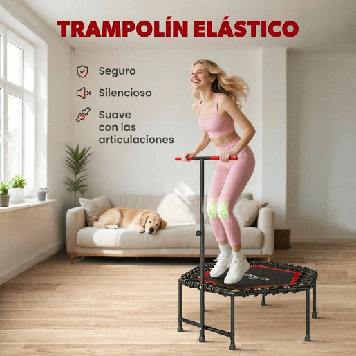 SPORTNOW Trampolim Fitness 114x114x132 cm Trampolim Fitness com Guiador Ajustável em 3 Níveis Estrutura de Aço para Treino de Perna Corpo em Casa Escritório Ginásio Vermelho