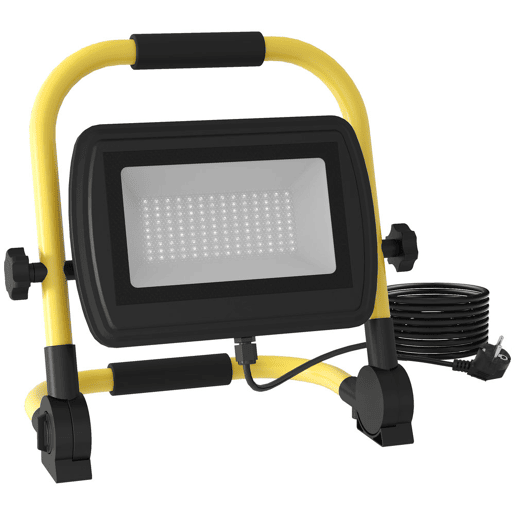 HOMCOM Preojetor LED Recarregável com Cabeças e Suporte Ajustáveis 50W 4250 Lúmenes IP65 6500K Reflector LED Resistente à Intemperie Portátil com Pega para Interior e Exterior Amarelo e Preto