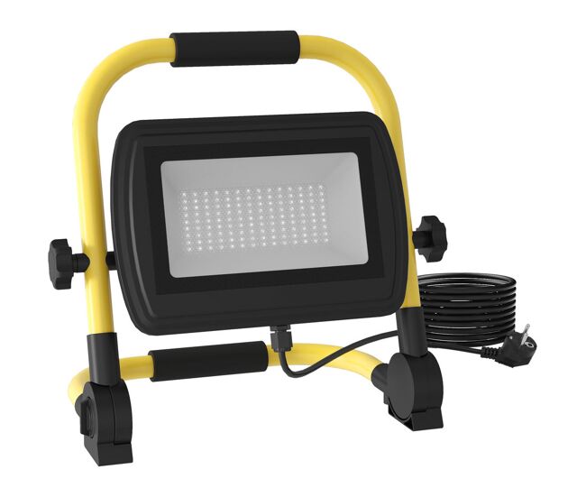 Homcom foco led con cabezas y soporte ajustables 50 w 4250 lúmenes ip65 6500k foco proyector led resistente a la intemperie portátil con asa para interior y exterior amarillo y negro