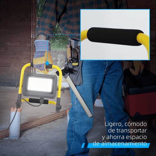 HOMCOM Preojetor LED Recarregável com Cabeças e Suporte Ajustáveis 50W 4250 Lúmenes IP65 6500K Reflector LED Resistente à Intemperie Portátil com Pega para Interior e Exterior Amarelo e Preto