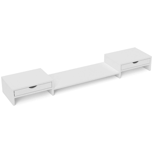 HOMCOM Suporte para Monitor com Ângulo e Comprimento Ajustável Suporte para Monitor com 2 Gavetas para Escritório Suporte para Monitor Portátil 60-116x22x12 cm Branco