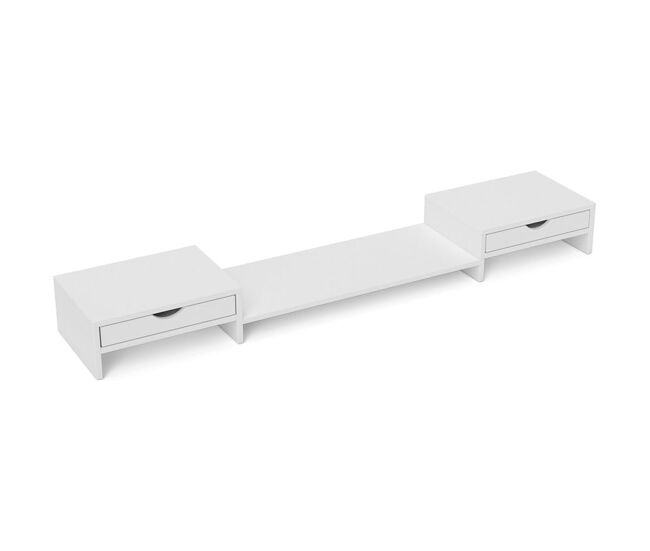 Homcom elevador monitor ángulo y longitud ajustable, soporte para monitor escritorio con 2 cajones, para pc, portátil, 60-116x22x12 cm, blanco