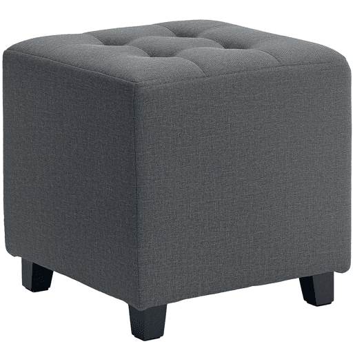 HOMCOM Apoio para os Pés Sala de Estar Banco Estofado em Linho com Bolso Lateral Tampa com Botões Acolchoados e Estrutura de Madeira para Sala de Estar Dormitório 35x35x35 cm Cinzento